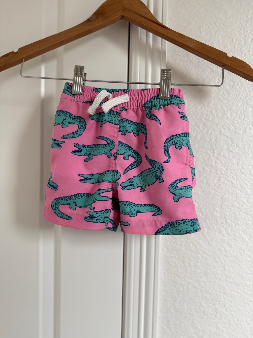 Boys Chubbies Pink Swim Shorts with Green Alligator Print